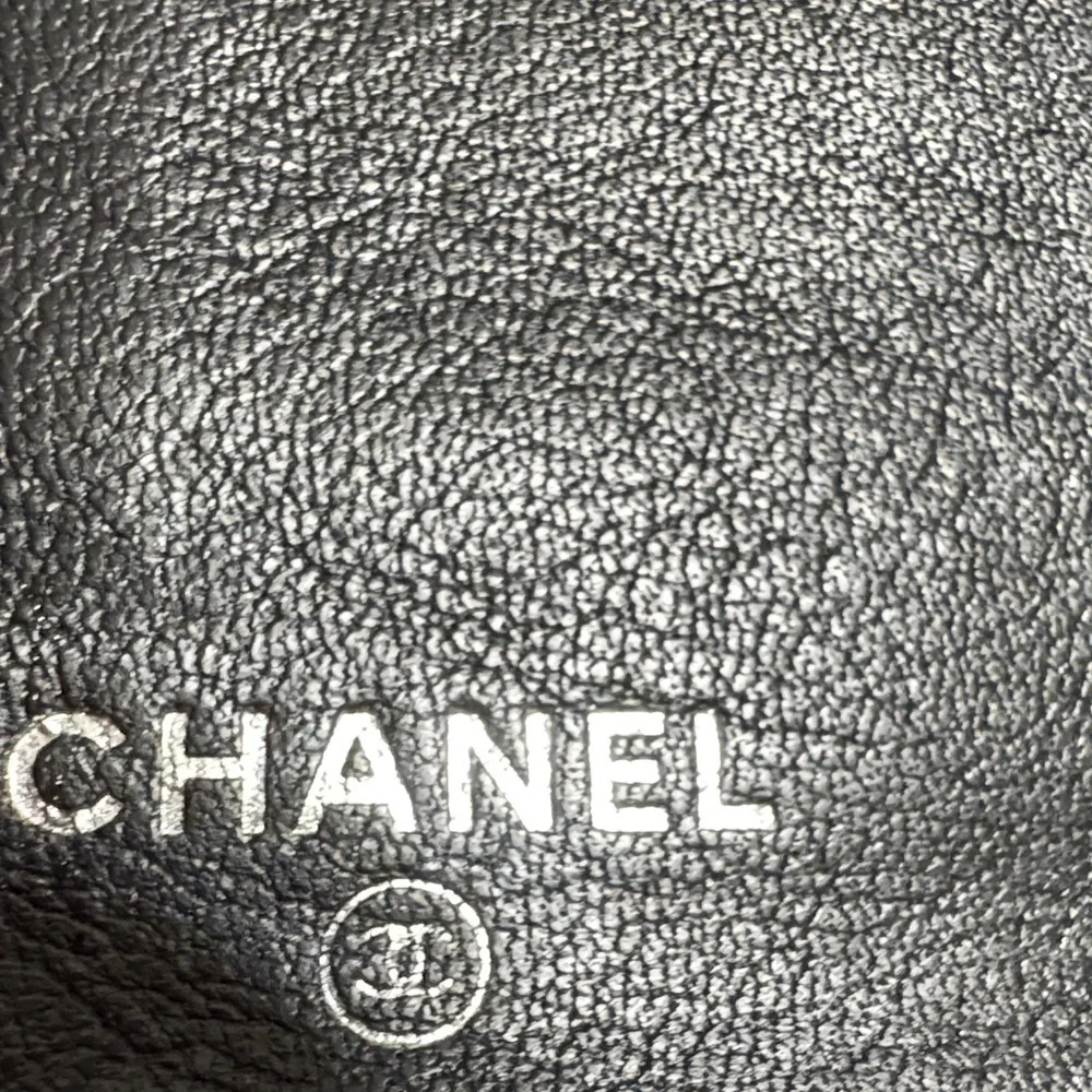 CHANEL Black Leather Wallet with Silver Logo